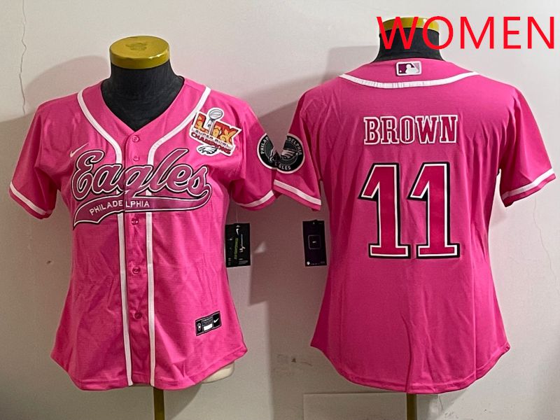 Women Philadelphia Eagles #11 Brown Pink Jointly Name 2025 Nike Limited NFL Jersey style 4->women nfl jersey->Women Jersey